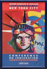 Peter Max Hand signed Statue of liberty, Conference on immigration June 9-10 1997 Giuliani NYC