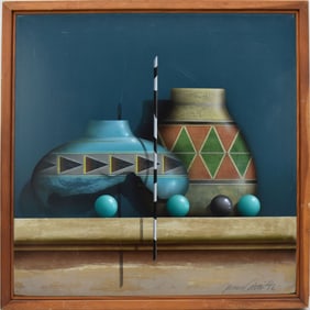 James Carter (American, born 1948) Acrylic on Canvas, Southwest Still life, "Four Balls" signed and