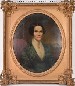 19th Century Portrait oil on board, oval sight size 27 x 22 inches, overall framed size 37 x 31