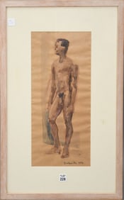 1922 Watercolor by Barborita, Title "Standing Man 1" Standing Nude , signed Lower right Barborita