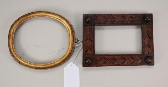 Italian 17th Century Carved Wood Frame with Intarsia, Sight Measures 5 x 3, Exterior 7.25 x 5.5