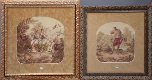 2 19th Century Framed Aubusson tapestry's 2 scenes (#1) Two Lady's Talking of a suitor, Sight size