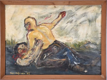 German Expressionist School, “Der Morder?? (The Killer), Oil/Wood Panel, Signed and dated, on