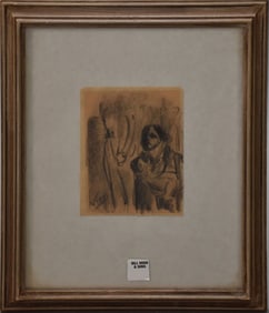 Lorenzo Viani (Italian (1882-1936) Mother and Child, Charcoal/Paper, Signed Image Size 6 x 4.75",