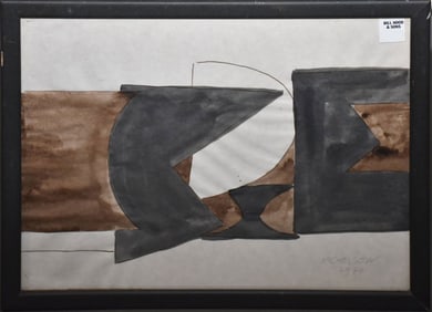 Attributed to: Ben Nicholson (English 1894-1982) Untitled, Abstract Shapes, Ink, Signed Nicholson