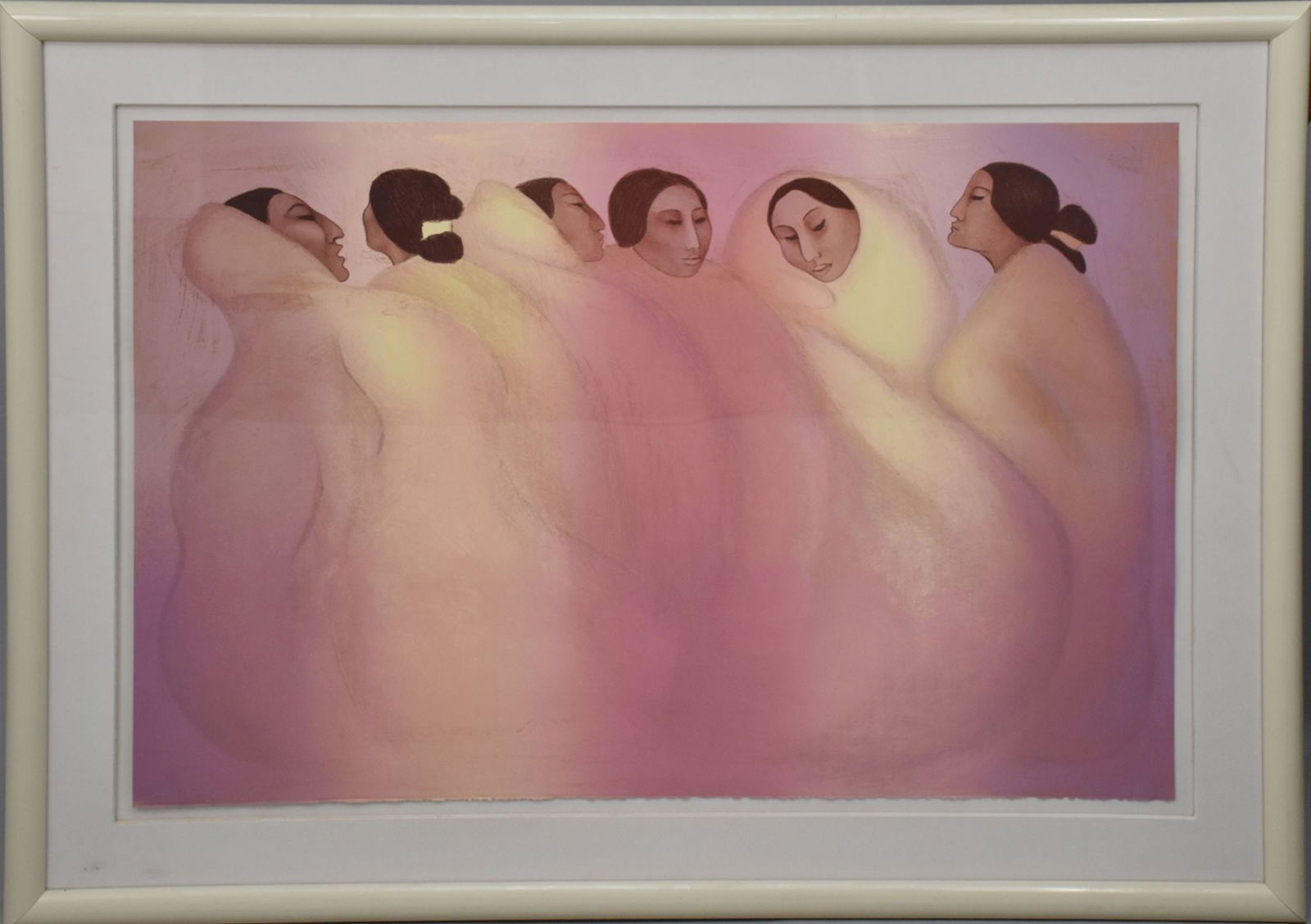 RC Gorman (AMERICAN, 1932–2005) Very Large Lithograph 6 women wrapped in blankets, 181/225, pencil (1 of 5)