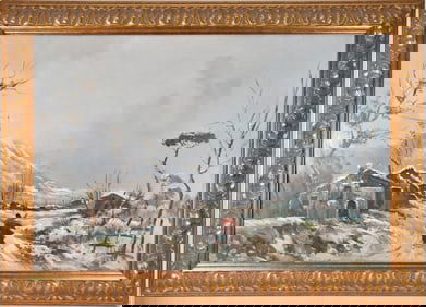 Antonio Divity (Italy, 1901-1993) oil on canvas, Winter Village Scene, signed lower right and verso,