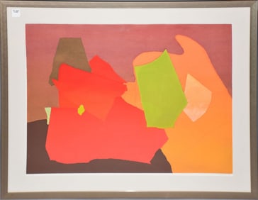 Pat Monson, "The Green Mask, monoprint, pencil signed and dated '79 lower right, 22" x 30" overall