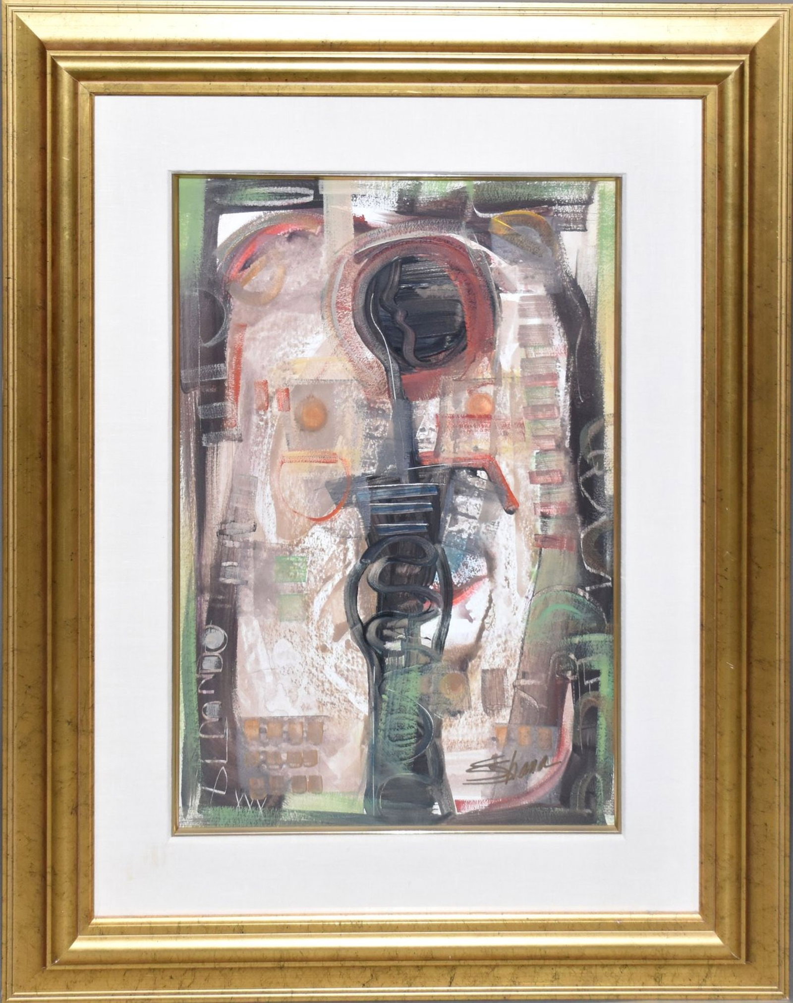 Shana DOMINGUEZ (American, 20th Century): Abstract, Acrylic on Paper, painting size 24 x 16 inches: Shana DOMINGUEZ (American, 20th Century): Abstract, Acrylic on Paper, painting size 24 x 16 inches signed lower right, overall framed size 36 x 28 inches
