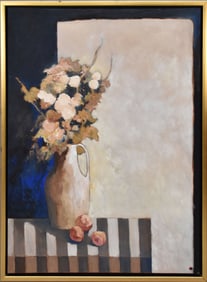 H.E. KUCKEIN (Canadian, b. 1930) oil on canvas, Still life, Fruit and Flowers, wax seal bottom right