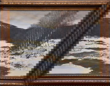Tore Asplund (American 1903 - 1978) Watercolor, winter river scene signed lower right. sight 29-1/2