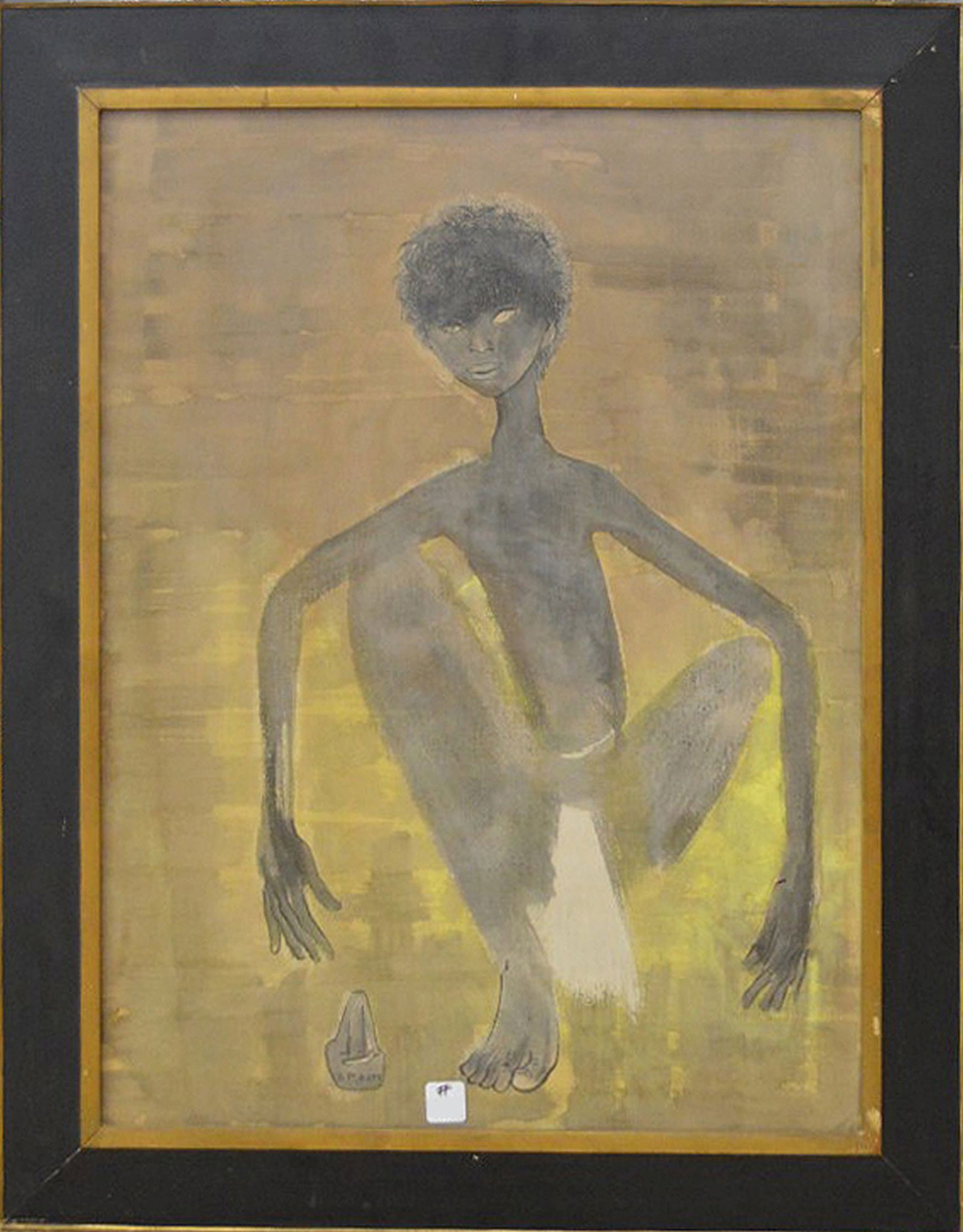 Bernard Bouts (FRENCH, 1909–1986) Watercolor, Modernist figure of a boy, 25-1/2 x 19-1/2 inches: Bernard Bouts (FRENCH, 1909–1986) Watercolor, Modernist figure of a boy, 25-1/2 x 19-1/2 inches , Overall Frame Size 31" x 25"