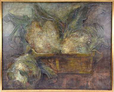 Peter Von ARTENS oil on canvas COLIFLORES- Signed and dated upper right corner, October 1962.: Peter Von ARTENS oil on canvas COLIFLORES- Signed and dated upper right corner, October 1962. Galleria San Jorge Madrid. Tear upper right 32 x 39 ¼ inches