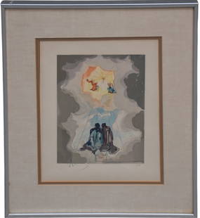 Salvador Dali Lithograph on paper- PARADISE- 1961. from Divine comedy series, pencil sign lower left: Salvador Dali Lithograph on paper- PARADISE- 1961. from Divine comedy series, pencil sign lower left let the graph artist proof site size 13 x 10“ frame size 19 x 16“