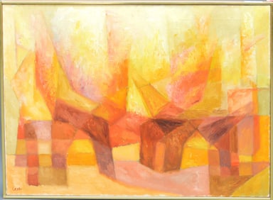 Nat Leeb (FR/AM 1906–1990) oil on canvas, La Foret De Broceliande, Paris '14, 32 x 39 inches. (81
