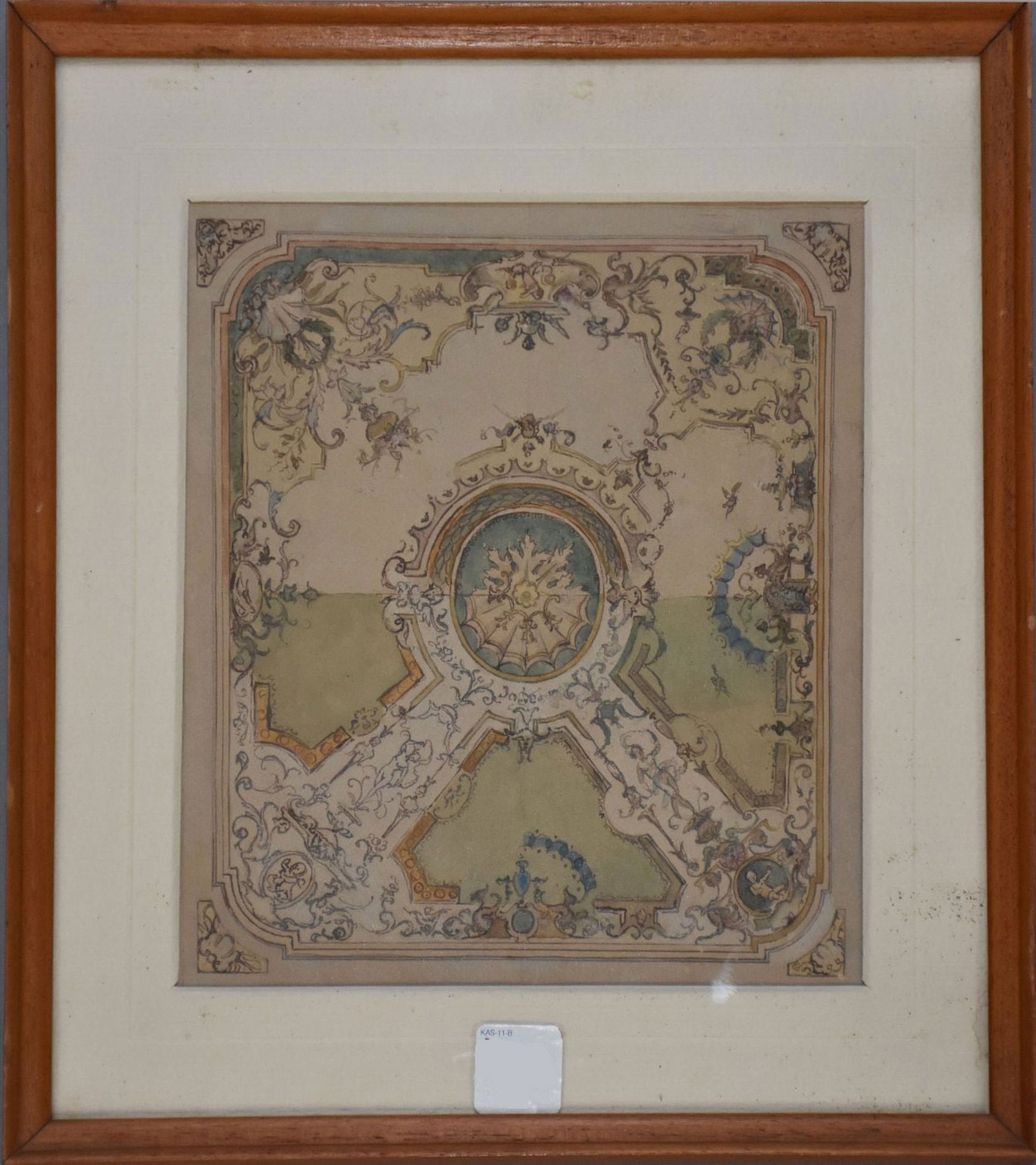 Venetian School 18th/19th Century, Preparatory Sketch for a Ceiling in a Venetian Palazzo, Ink and: Venetian School 18th/19th Century, Preparatory Sketch for a Ceiling in a Venetian Palazzo, Ink and Watercolor on Paper, Unsigned, Image Size 9 x 8, Framed 13 x 12 Inches.