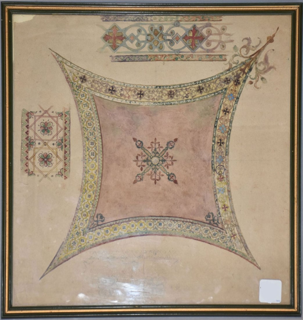 Venetian School 18th/19th Century, Preparatory Sketch for a Ceiling in a Venetian Palazzo, Ink,: Venetian School 18th/19th Century, Preparatory Sketch for a Ceiling in a Venetian Palazzo, Ink, Watercolor and Pencil on Paper, Unsigned, Image Size 12.75 Square, Framed 13.75 Inches Square.