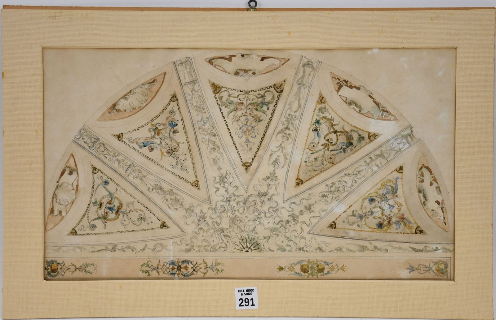 Venetian School 18th/19th Century, Preparatory Sketch for a Ceiling in a Venetian Palazzo, Ink,: Venetian School 18th/19th Century, Preparatory Sketch for a Ceiling in a Venetian Palazzo, Ink, Watercolor and Pencil on Paper, Unsigned, Image Size 10.5 x 18.5, Framed 14.25 x 22 Inches