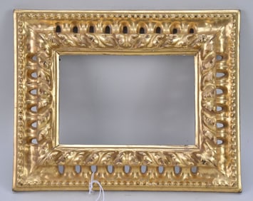 Italian 18th Century Hand Carved Gilded Wood Frame, Sight Measures 7.5 x 5, Overall, 12.5 x 10 in.
