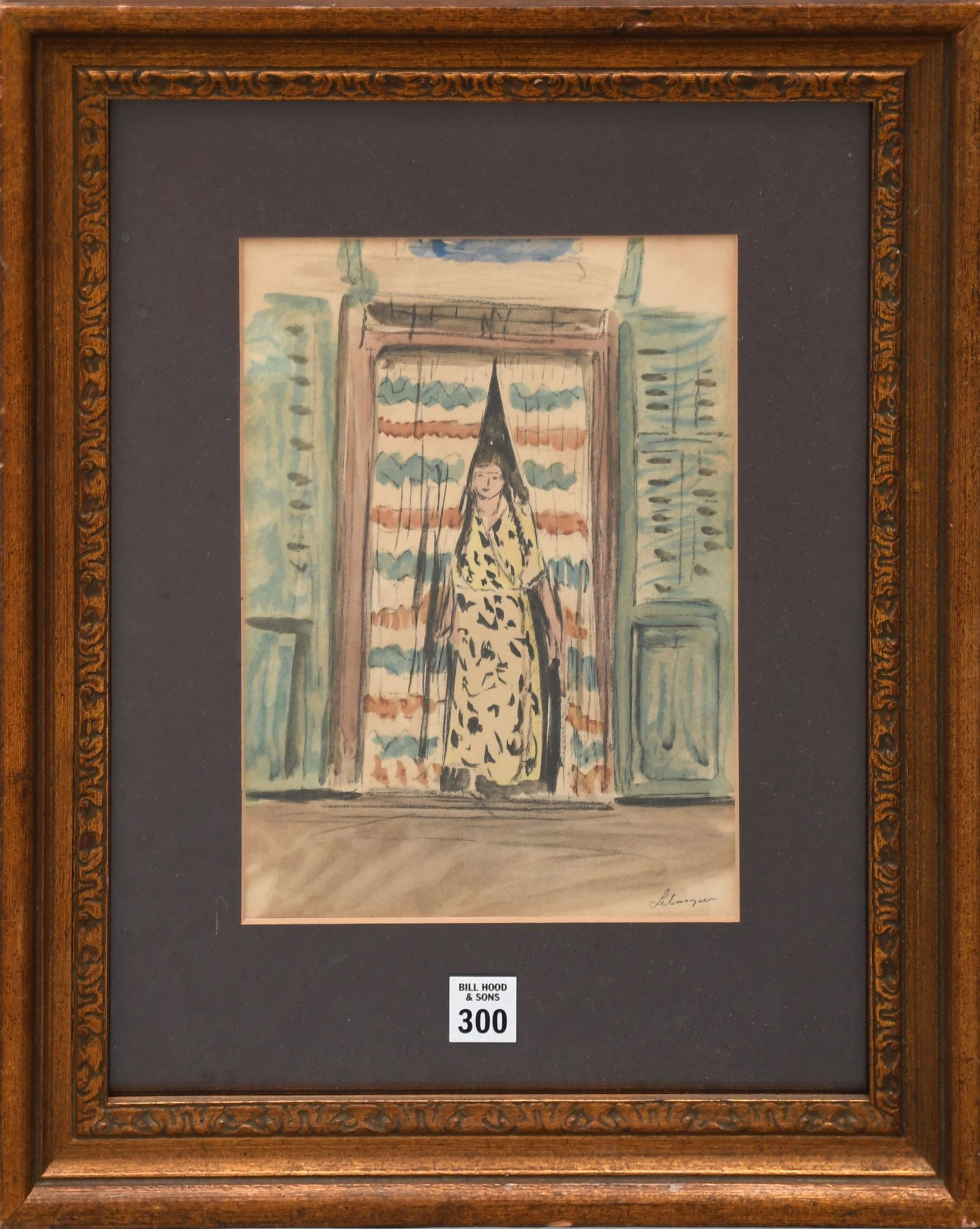 Henri Baptiste Lebasque (1865 - 1937) Color Lithograph, Lady behind Curtin, 10-1.2 x 7-1/2 inches. (1 of 4)