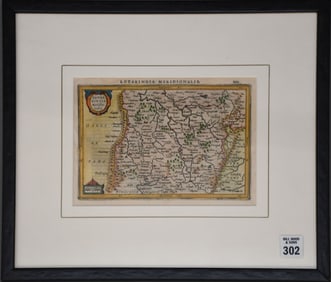 Antique hand colored Engraving, Map titled Lotaringia Meridionalis. (Origin-Amsterdam 1628)