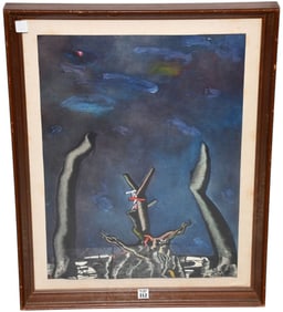 Cuban School Enhanced Lithograph, signed illegibly . Sheet size 24 x 18 inches. Overall framed size