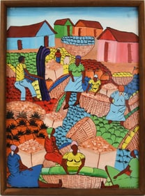 Haitian Village Painting, Gerdav?? Oil on canvas, overall size 25 x 18 inches