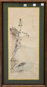 Jaonne W. Earls - Chinese watercolor on paper, 31" x 11 1/4" sight, 37 1/2" x 18" overall