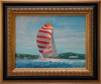 Richard Hilker (20th Century) American. Bermuda Painting Sailboat 10 x 12 inches, frame 14 x 17