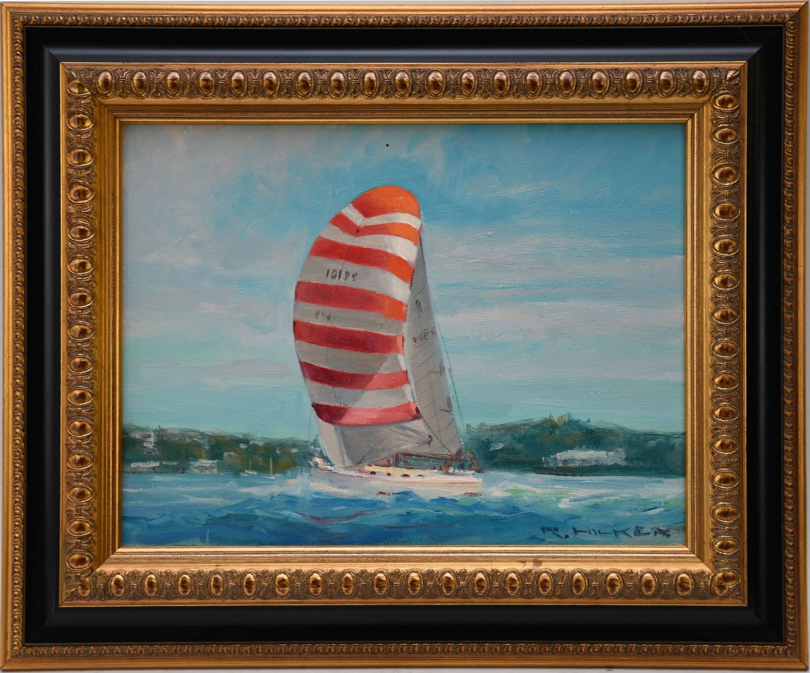 Richard Hilker (20th Century) American. Bermuda Painting Sailboat 10 x 12 inches, frame 14 x 17 (1 of 4)