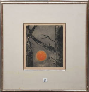 ENG TAY (NY/MALAYSIA, 1947 -) Full Moon - aquatint etching, ed. 36/50. pencil signed lower right.: ENG TAY (NY/MALAYSIA, 1947 -) Full Moon - aquatint etching, ed. 36/50. pencil signed lower right. Sight 13 x 11 inches overall 25 x 23 inches.