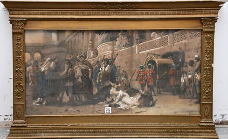 Antique Print The Christian Dirce by Henryk Siemiradzki. In classical frame , frame in rough shape.