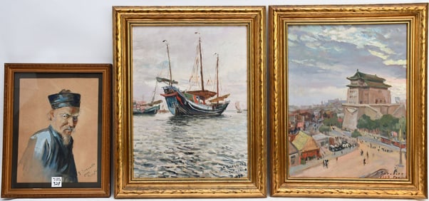3 Pieces by P. Safonoff sold together. Pair of P. Safonoff oil on artist board Paintings, Peeking