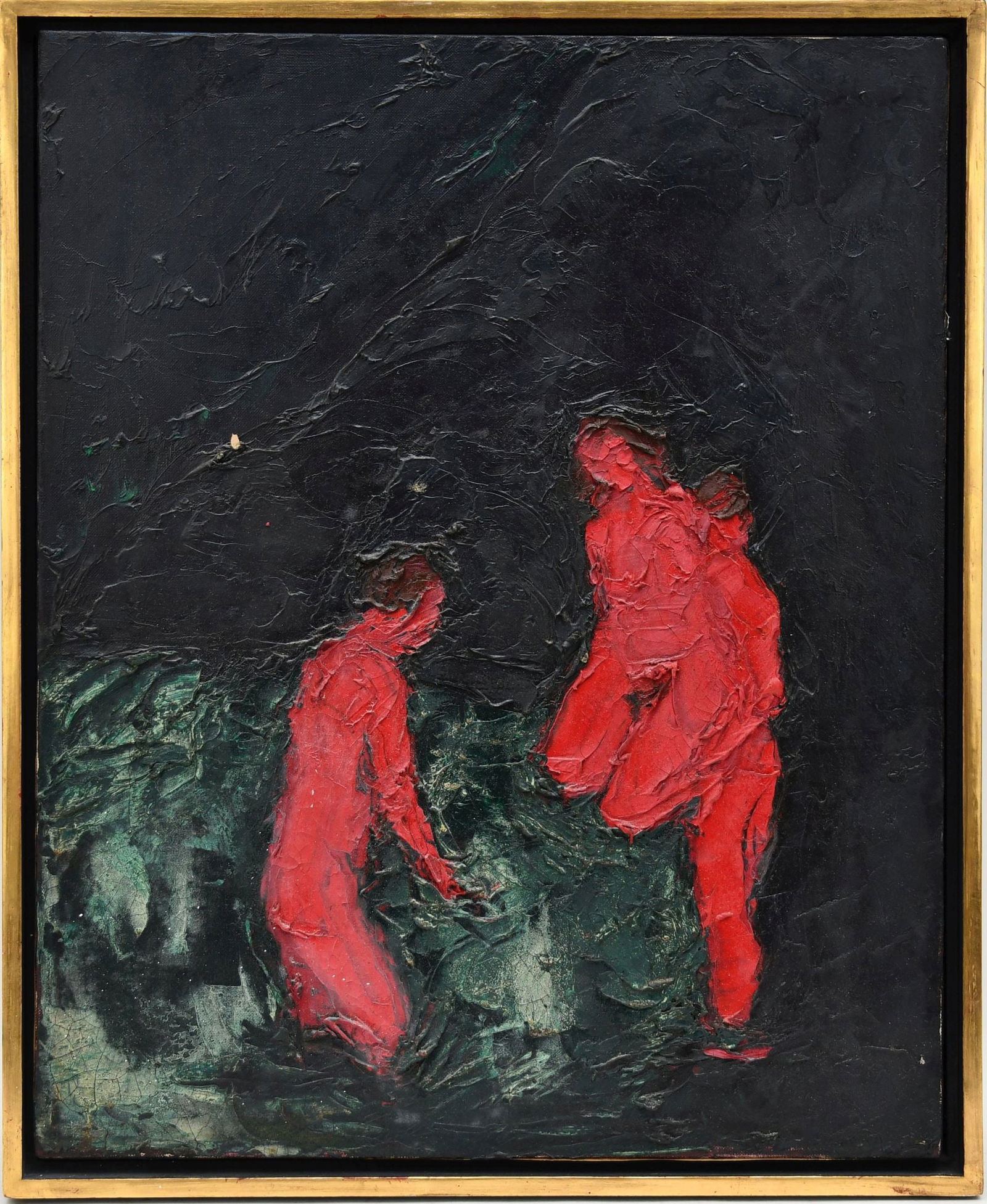 Abstract Figures in Red. Mid Century Modern Painting. Oil on canvas, no apparent signature.  21-1/4 (1 of 9)
