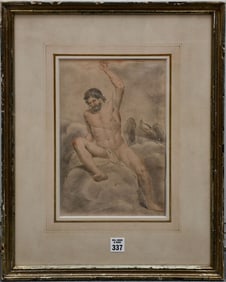 Old Master Style Male Nude, graphite and colored pencil.. 11-1/2 x 7-1/2 inches. Overall size