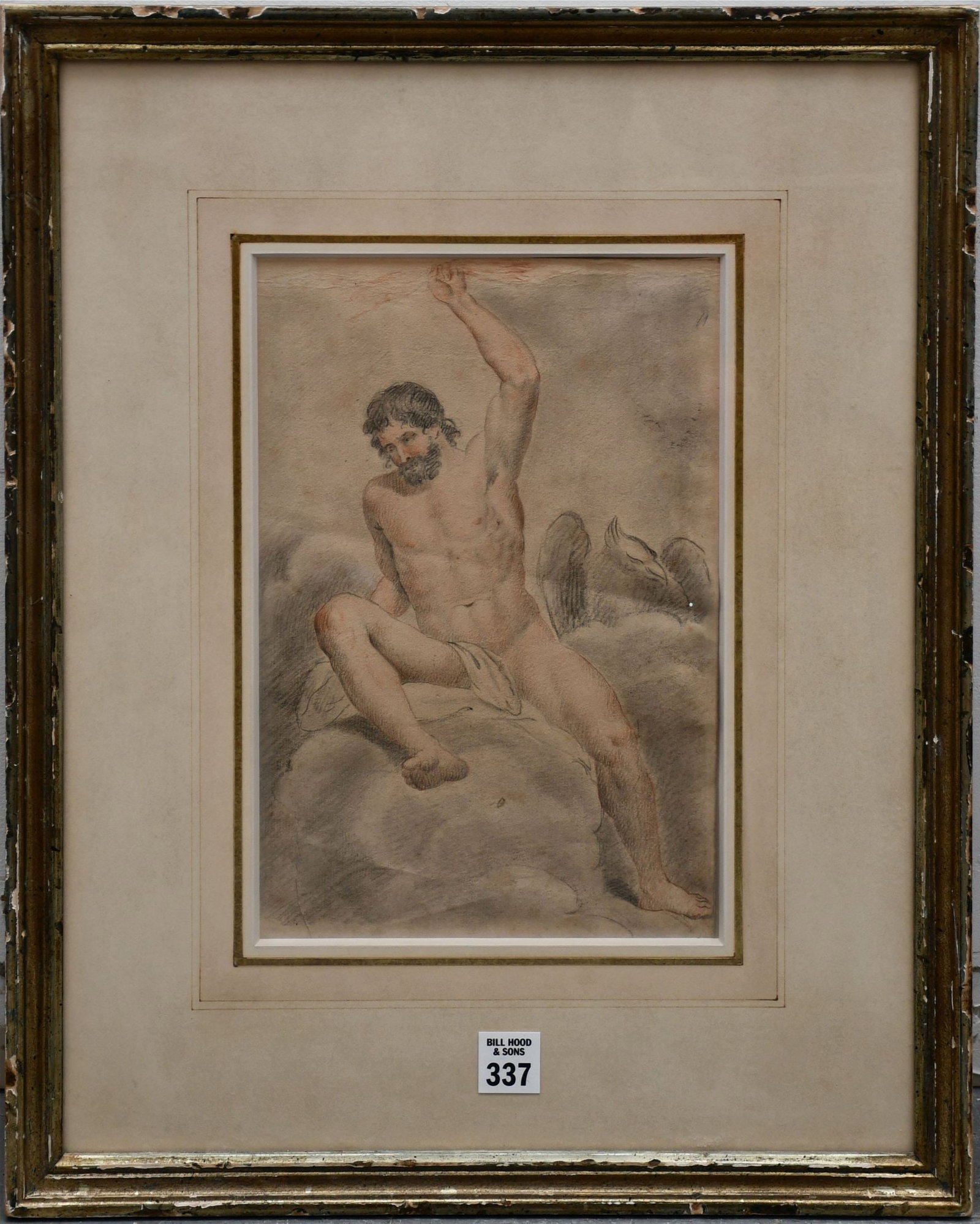 Old Master Style Male Nude, graphite and colored pencil.. 11-1/2 x 7-1/2 inches. Overall size: Old Master Style Male Nude, graphite and colored pencil.. 11-1/2 x 7-1/2 inches. Overall size approx. 20 x 16 inches