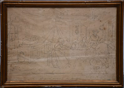 18th/19th Century French School- pen drawing on paper, bottom reads Avant la souzon en