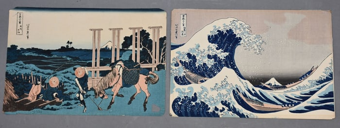 HOKUSAI, Katsushika (1770-1849): Great Wave and View of Mt. Fuji, Antique Woodblock, tear bottom