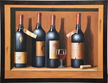 A. Warner 20th Century Oil on canvas- Classic Wine Painting. signed lower right, overall 39-1/2 x