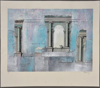Kamy Deljou 20th Century signed Mixed Media Monoprint 1 / 1. has small 1/4 inches tear in center