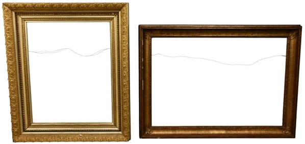 2 Antique Picture Frames: smaller gilded frame overall 36 x 31 inches. Inside dimensions- 27-1/4 x