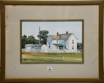 Arlene Cornell (American 20th Century) Watercolor Farm House, sight size 10 x 14, overall size 20