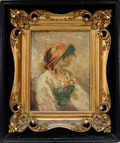 Antique Gypsy Girl B Torry, gilt frame in shadow box no glass on front. Canvas 12 x 9 inches.