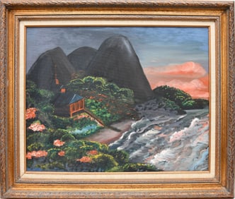 20th Century Brazilian School , Beach Cottage. Oil on canvas,