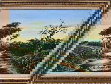 Cuban Landscape signed illegibly and dated '98. lower left, painting 21 x 30 overall framed size is