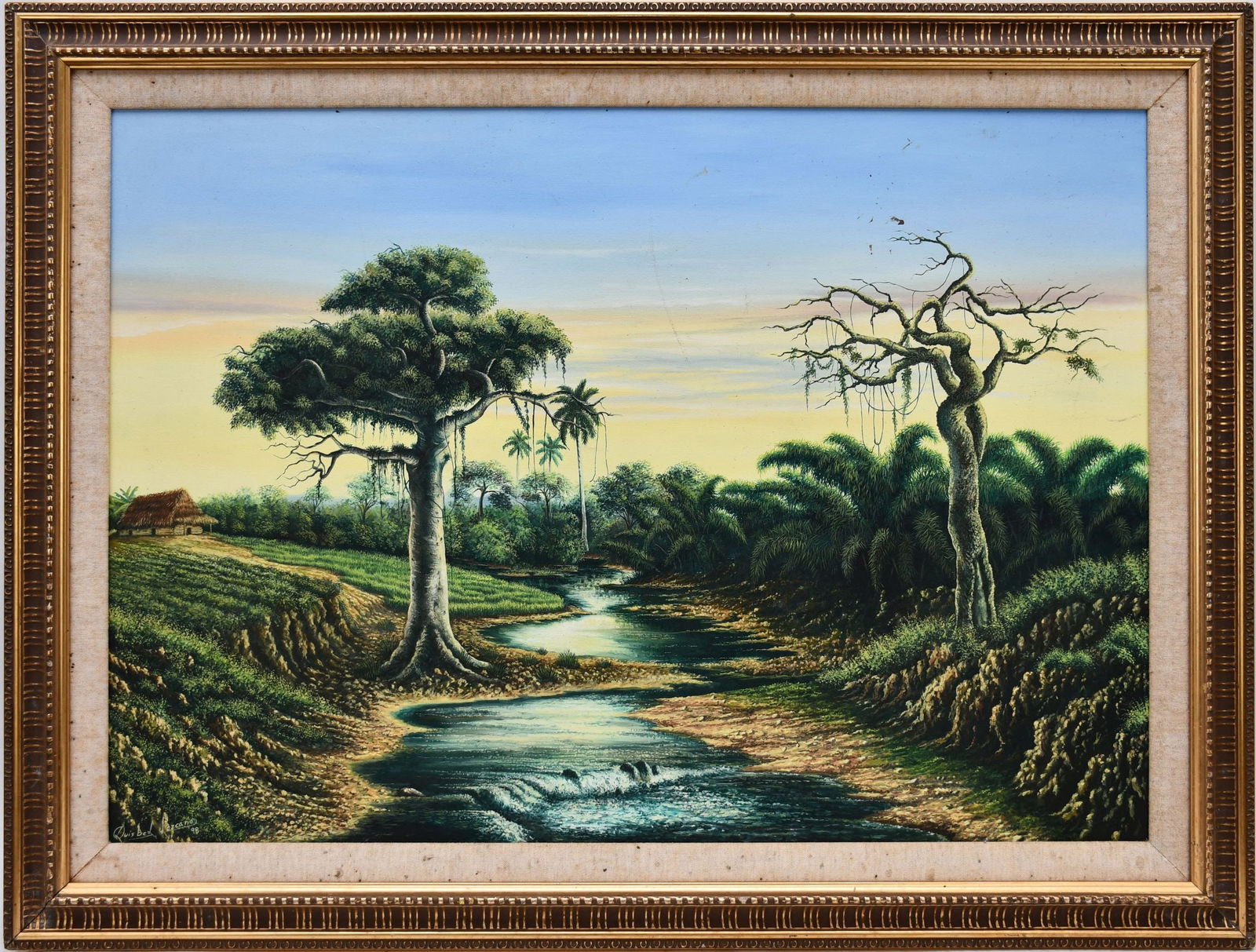 Cuban Landscape signed illegibly and dated '98.  lower left, painting 21 x 30 overall framed size is (1 of 8)