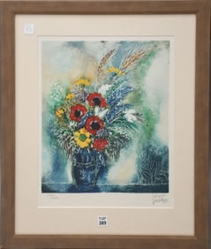 Reuven Rubin (Israeli, 1893-1974) colored lithograph, Flowers. Pencil signed lower right and Edition