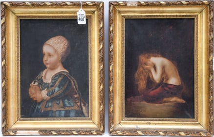 Pair Vintage framed Prints, Baby Stuart by van Dyck and Weeping Magdalene, by Jaques Henner. Overall