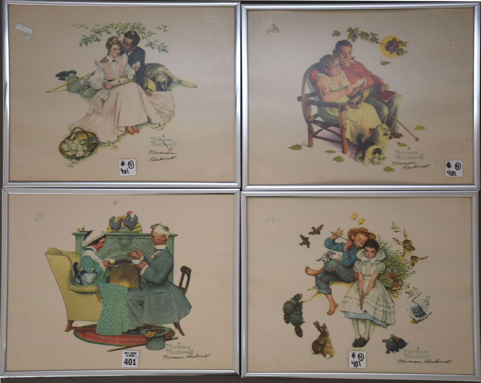 4 Prints all Hand signed by Norman Rockwell, small chrome frames 11-1/2 x 14-1/2 each. (1 of 7)