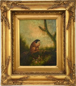 20th Century , Baby Monkey oil on canvas Painting. Signed bottom right. Canvas 10 x 8 inches.